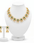 Green Stone & Pearl Choker with Jhumka Earrings