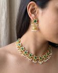 Green Stone & Pearl Choker with Jhumka Earrings