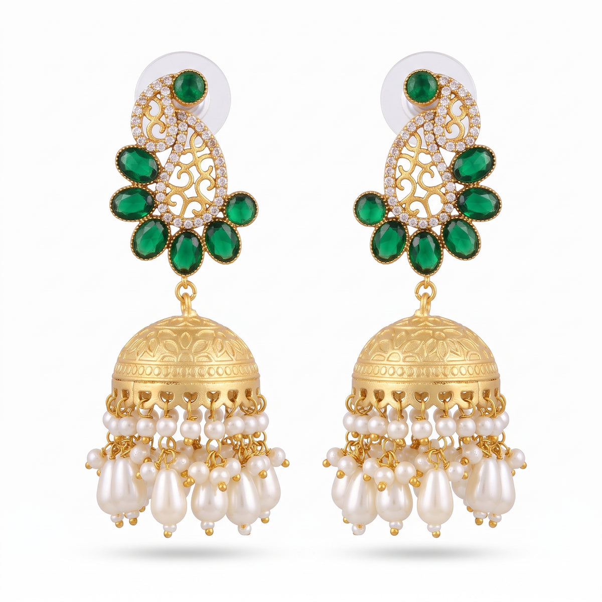Kundan Emerald Jhumkas